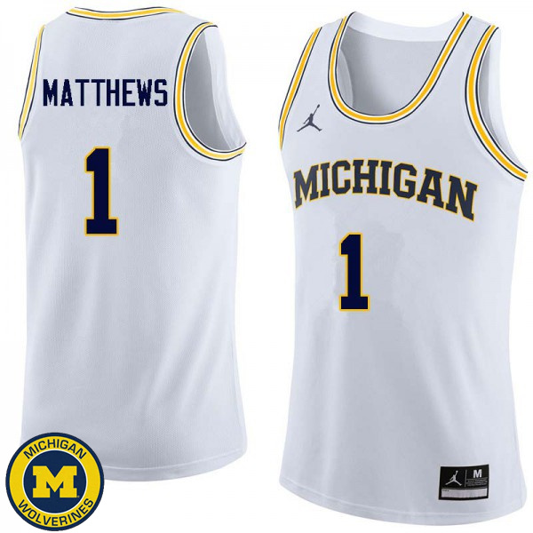 Men University of Michigan #1 Charles Matthews White Basketball Jersey